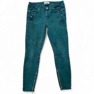 Paige Jeans Teal Denim Moto Size 29 Skinny Green Utility Zipper Cargo Pants